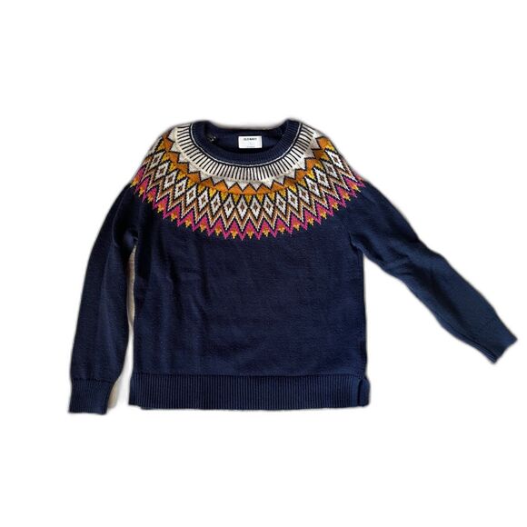 Old Navy Blue Sweater, Geometric Print at neck, Size L - Picture 3 of 8